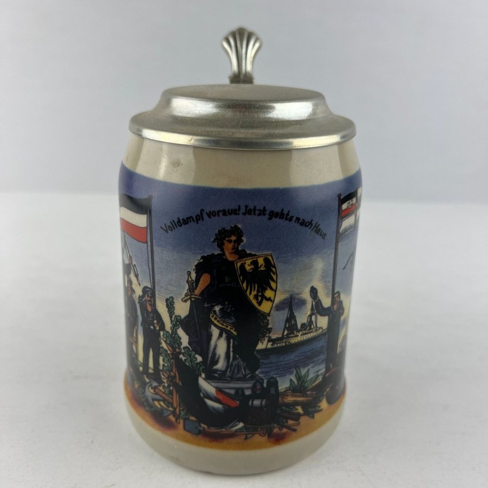 Bavarian Commemorative Beer Stein Made In Germany 95% Pewter Lid Vintage Scene 3